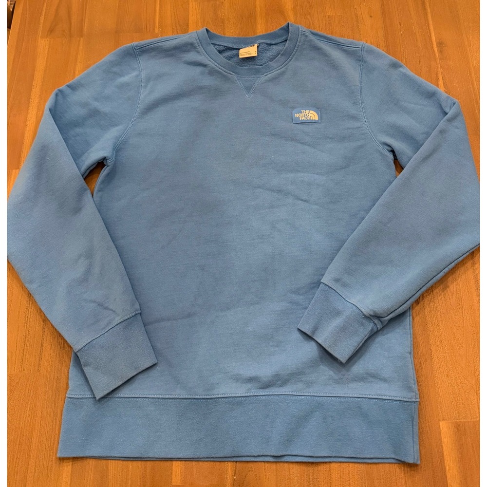 The North‎ Face Mens Blue Crewneck Sweatshirt Fleece Pullover Logo Patch Size M